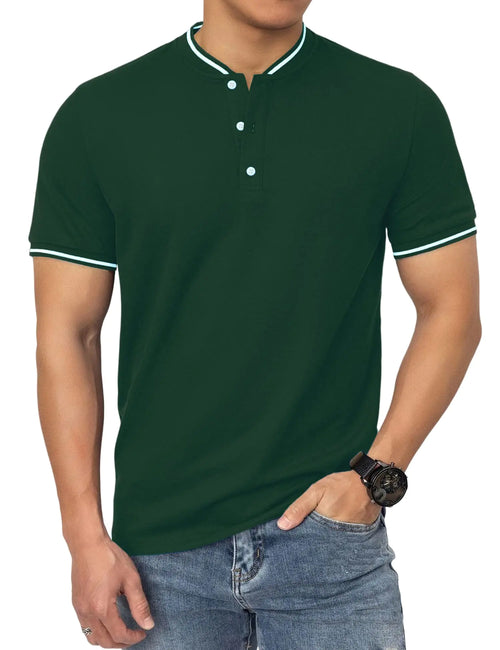 mens golf shirt mens golf polo Mens Collarless Golf Polo Shirts Army green polo shirts dress polo shirts club polo shirt holiday vacation polo shirts for men mens polos mock colar Golfing shirt
