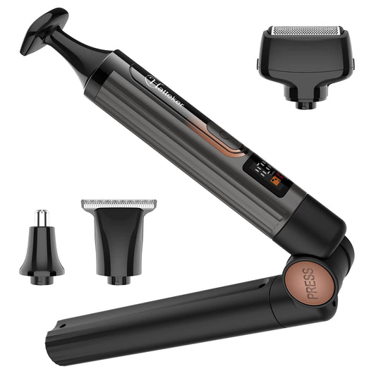Hatteker Upgraded Mens Electric Back Shaver Body Grooming kit Body Trimmer FacialArmChin Beard Trimmer Cordless Hair Clipper with Adjustable Extension Handel Waterproof LED Display