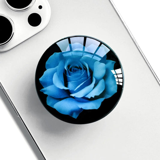 Ksadiye Translucent Clear Phone Grip with Expanding KickstandCell Phone Collapsible Stand Blue Rose Flower Design for Smartphones